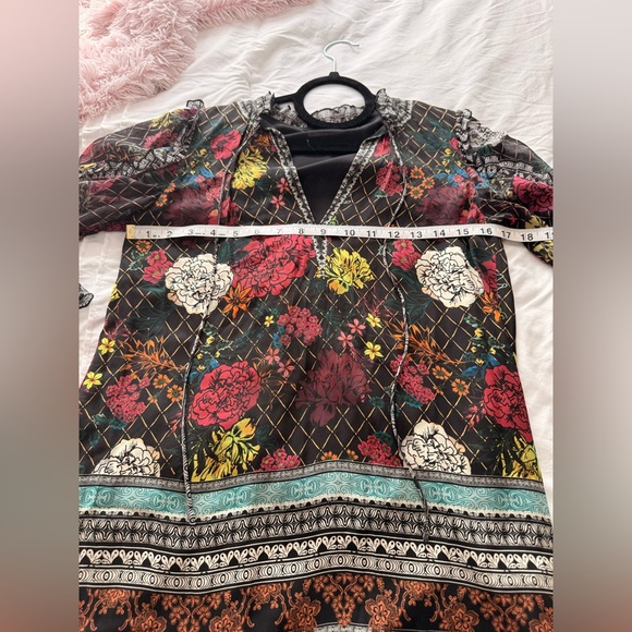 Alice + Olivia Julius Mona Ruffle Sleeve Mini Dress XS Boho Floral Shift - Picture 6 of 13